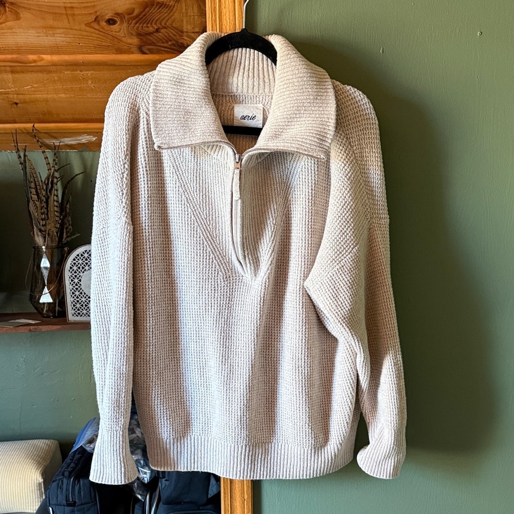 Aerie Quarter Zip Waffle Sweater